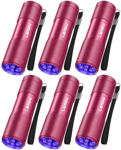 LEAGY 6 Stück Mini LED 395NM UV Taschenlampe mit 9 LEDs für Heimtierurindetektoren Fleckendetektor Etc (Rosa)