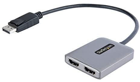 StarTech.com DP to Dual HDMI MST HUB - Dual HDMI 4K 60Hz - DisplayPort Multi Monitor Adapter with 1ft / 30cm cable - DP 1.4 Multi Stream Transport Hub, DSC (MST14DP122HD), Black