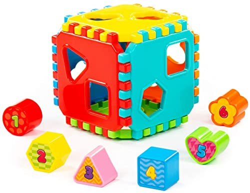 Polesie Sortierspiel Steckspiel Würfel Baby Lernspielzeug m. Zahlen-Stecksteinen +12M