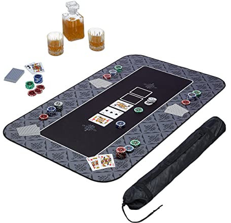 Relaxdays Pokermatte 100 x 60 cm, Texas Holdem, Pokertischauflage groß, rutschhemmend, Polyester, Pokerzubehör, schwarz