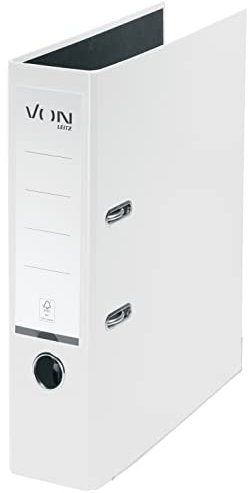 VON Leitz Ordner A4, Karton mit Kunststoffeinband, 80 mm Rückenbreite, Für 600 Blatt, Blauer Engel & FSC-zertifiziert, Für Schule, Studium & Zuhause, Weiß, 10550001
