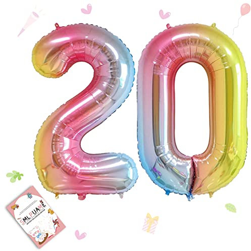 Smlpuame 102cm Folienballon Zahlen Luftballon 0-9 Geburtstag Regenbogen Farbverlauf, Große 20 Ballons für Geburtstagsfeier Feierdekorationen, Heliumfolien Zahlenballons für Hochzeitstag