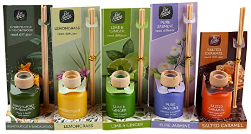 Pan Aroma 5 x Reed Diffusers - Sandalwood, Caramel, Lemongrass, Lime, Jasmine (Set of 5)