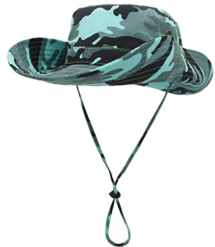 Magracy Herren-Sonnenhut, Tarnmuster, LSF 50+, breite Krempe, UV-Schutz, Safari-Hut, Unisex, aqua blue, Einheitsgröße