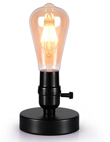 Awekliy Retro Schreibtischlampe Lampenfassung E27 Max 60W Mini Industrielle Schreibtischlampe, kleine Nachttischlampe, Doppelschalter, mit Stecker, für Schreibtisch Nachttisch Schlafzimmer (Schwarz)