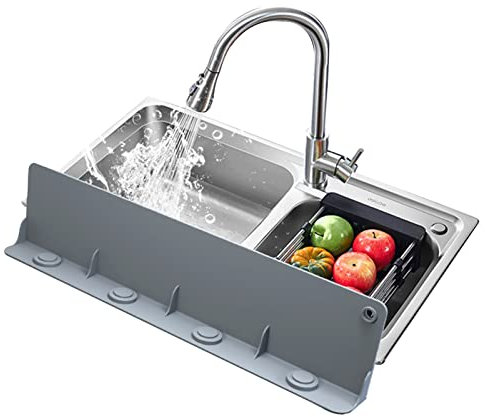 Paraspruzzi per lavello, in silicone per uso domestico, con forte aspirazione per lavandino e paraspruzzi dietro il rubinetto, protezione per lavello da cucina (47 x 9,9 pollici) – grigio