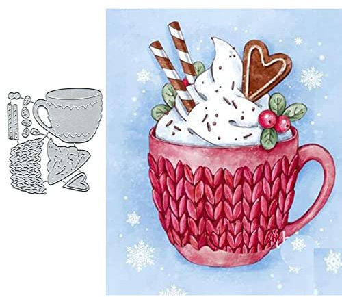 Christmas Ice Cream Teacup Metal Die Cuts,Heart Snowflake Leaf Cutting Dies Cut Stencils for DIY Scrapbooking Album Decorative Embossing Paper Dies for Scrapbooking Card Making