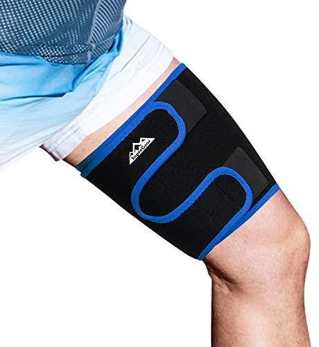 supregear Support de Cuisse, Manchon de Compression Réglable en Néoprène pour Ischio-Jambiers Quad Wrap Respirant Antidérapant Haut de Jambe Brace Plus Mince pour Femmes Hommes, Bleu
