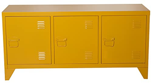 DRW Meuble TV avec 3 Portes en métal Jaune 120 x 40 x 58 cm, Hauteur. Pieds 10,5 cm, estandar