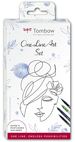 Tombow One Line Art Set | 6 Tombow Produkte | Inklusive Schritt-für-Schritt Anleitung für dein erstes One Line Art Motiv [ONELINE-SET], Schwarz, Mittel