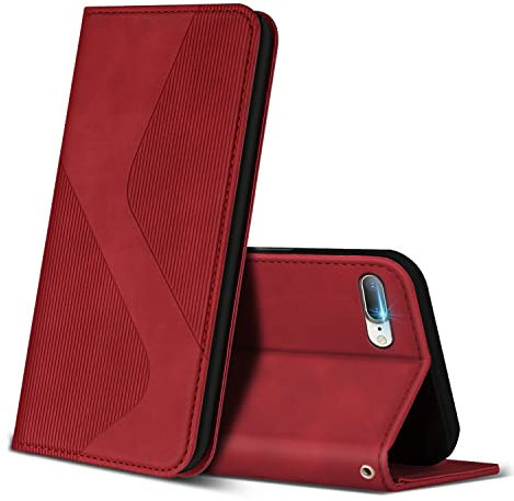 ZONNAVI Funda para iPhone 8 Plus/iPhone 7 Plus, Funda Libro de Cuero con Ranura para Tarjeta y Magnético, Wallet Flip Caso Cubierta Case Carcasa para iPhone 8 Plus/iPhone 7 Plus (Rojo)