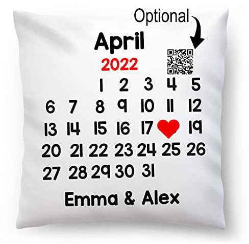 Ferocity Kalender Kissen mit Musik QR-Code Personalisiert Hochzeitstag Geschenk (45 x 45 cm) Foto-Kissen mit Deinem Text Zum Jahrestag, Valentinstag (mit Füllung) [091]