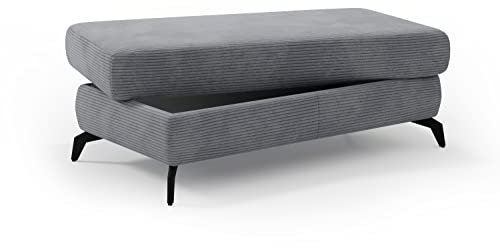 CAVADORE Stauraum-Hocker Bounce / Polsterhocker mit Staufach, Cord-Bezug und Metallfüßen in Mattschwarz / 121 x 45 x 67 / Breitcord, Grau