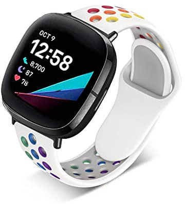 WOLWES Sport Armband für Fitbit Versa 4/ Versa 3/ Sense/Sense 2 Armband Weiches Silikon Band für Herren Damen Atmungsaktiv Ersatzarmband Kompatibel mit Fitbit Versa 4/3/Sense/Sense 2 Uhrenarmband (C)