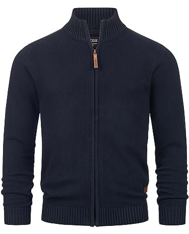 Indicode Herren INLut Strickjacke mit Stehkragen und Reißverschluss | Cardigan Feinstrickjacke für Männer Navy, L