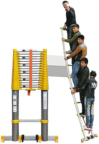 Gerade Teleskopleiter, 8 m, 7 m, 6 m, 5 m, 4 m, 3 m, 2 m, 1 m hoch, ausziehbare Leiter, Gelb, Teleskopleiter für Dachböden mit Stabilisator, Tragkraft 150 kg (Größe: 3 m), interessantes Lebe