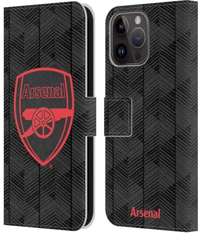 Head Case Designs Officially Licensed Arsenal FC Black Crest and Gunners Logo Leather Wallet Case Compatible With Apple iPhone 15 Pro Max