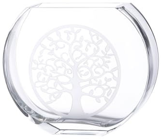 GILDE GLAS art Deko Vase Blumenvase aus Glas - mit Lebensbaum Motiv - Moderne Dekoration Wohnzimmer Geschenk für Frauen- Farbe: transparent Höhe 23 cm