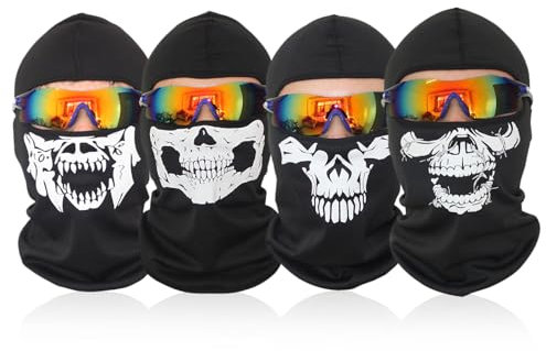 EUPSIIU 4 Stück Ghost Maske Call of Duty Sturmhaube Skull Maske,Skimaske,Halloween Maske,Motorrad Totenkopf Maske, Sturmmaske,Skull Skelett Maske für Motorrad Fahrrad Ski Halloween (Schwarz)