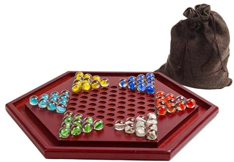 Baoblaze Chinesisches Dame-Set mit 60 Murmeln, handgefertigtes 13,78-Zoll-Brett, klassisches Strategiespiel, Familienbrettspiele, Partygeschenke, klare Murmeln