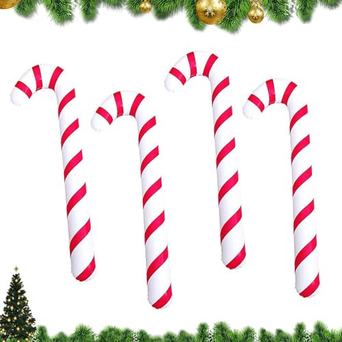 NIXBYO Zuckerstangen Deko, 4 Stück 90cm Aufblasbare Zuckerstangen, Weihnachtsdeko aus PVC-Material Robust, Groß Zuckerstangen Luftballons für Weihnachtsdeko Outdoor, Haustür Deko (Rot-Weiß)