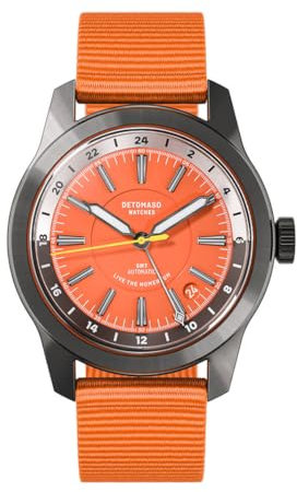 DeTomaso World Explorer Automatic GMT Gray ORANGE Grau Orange Herren Armbanduhr Analog Automatik Armband Orange