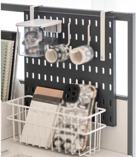 Werkzeugwand Metall-Lochwand Hängende Aufbewahrungs-Stecktafel für Bürotrennwand, Stecktafel aus Sichtschutz aus Kunststoff, platzsparende Organizer-Stecktafel für die Tischplatte ( Color : Black , Si