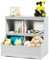KOMFOTTEU Kinderregal mit 2 Fächern & 2 Aufbewahrungsboxen, Spielzeugregal aus Holz, Aufbewahrungsregal für Spielzeug und Bücher, Bücherregal, 67 x 40 x 62 cm (Grau)