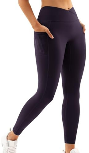 Kanpola Yoga Leggings Damen Kreuzen Figurformende Leggins High Waist Blickdicht Gym Sporthose mit Handytasche Push Up Yogahose Fitness Laufhose für Outdoor Freizeit