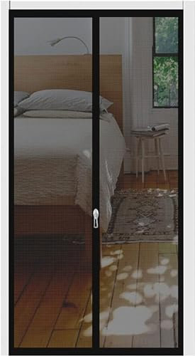 Cat Screen Door Fits Door Size 80cm X 200cm, Heavy Duty Pet Screen Door, Prevent Dogs Cats from Running Around, Partition Cat Door Screen Net, Zip (Color : Black, Size : 95x205cm)