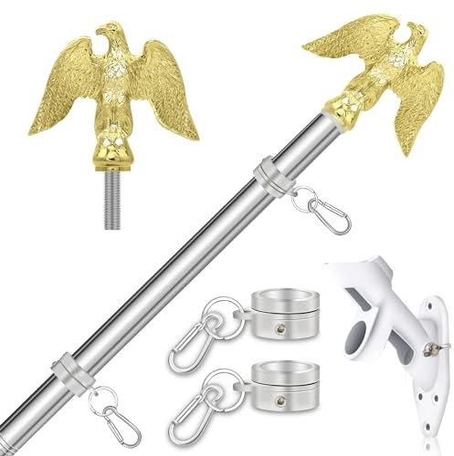 NQ Fahnenmast Stabil mit Adler 1.5M (5FT), Fahnenmast aus Edelstahl mit Fahnenhalter für zu Haus Garten, Fahnenmast mit Wandhalterung, Fahnenstange Hauswand, Flag Pole (Silber)