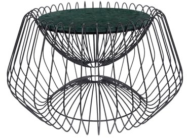 Qiyano Beistelltisch rund Metallkorb Gitter Eisen Metall Marmor handgefertigt edel modern pflegeleicht Ablage Dekoration Nachttisch Pflanzenständer Wohnzimmer Flur Höhe: 35 cm Farbe: Grün/Schwarz