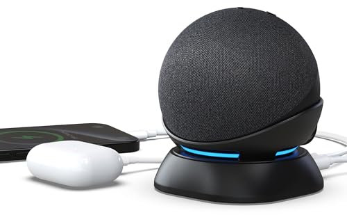 Ständer für Dot 4/5.Gen & Smartphone - Halterung Ladeständer mit USB-C/A Zwei Ladeanschluss Ladestation kompatibel mit iPhone/Tablet (Schwarz)