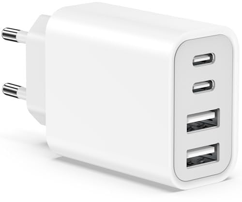 Cargador USB C, 45W 4 Puerto Enchufe USBC para iPhone 16 15 Plus 14 13 12 11 Pro Max SE 2020 XS X 8 iPad Samsung, Movil Carga Rápido USBC Cargador Multiple Cabezal Adaptador de Pared Corriente Romalux