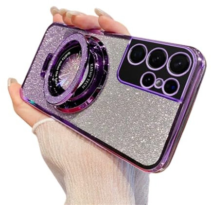 SIYOPINPFY Coque pour Samsung Galaxy S22 Ultra, Paillettes Luxe Souple Silicone Antichoc Anti-Rayures Housse Protection d'appareil Photo à Housse avec Anneau pour Galaxy S22 Ultra Brillant Violette