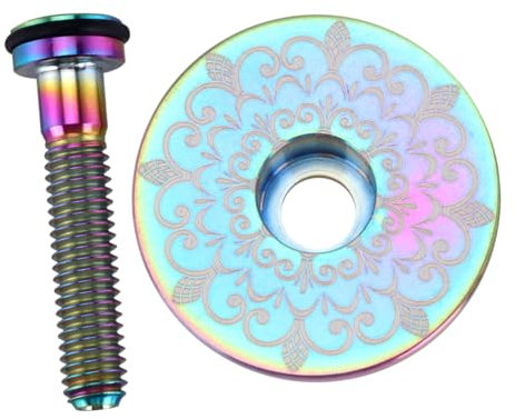 WOONEKY Titanlegierung Fahrrad Steuersatzkappe Mit Schrauben Leicht Druckfest Langlebig Für Mountain Rennräder Einfache Montage Dekoratives Zubehör Für Fahrradfahrer Totem Farbverlauf