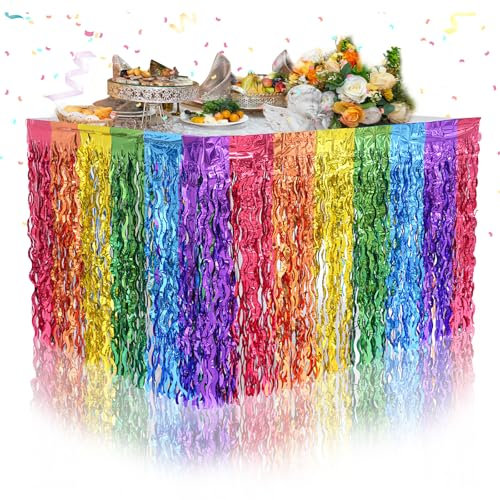 FHBHJNATC 2 Stück Geburtstagsdeko, Regenbogen Tischrock, Regenbogen-Tischröcke mit Quaste, Ausgezeichnete Tischdekoration für Geburtstage, Festivals, Hochzeiten, Verlobungen, Partys