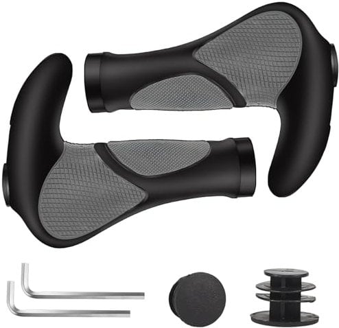 Fahrradgriffe, Rutschfester Lenkergriffe Fahrrad, Fahrradlenker MTB Griffe Ergonomisch mit Zwei Seiten Lock On Design Horn, 22 mm Fahrrad Griffe für Trekkingrad E-Bike Cityrad Rennrad Mountainbike (A)