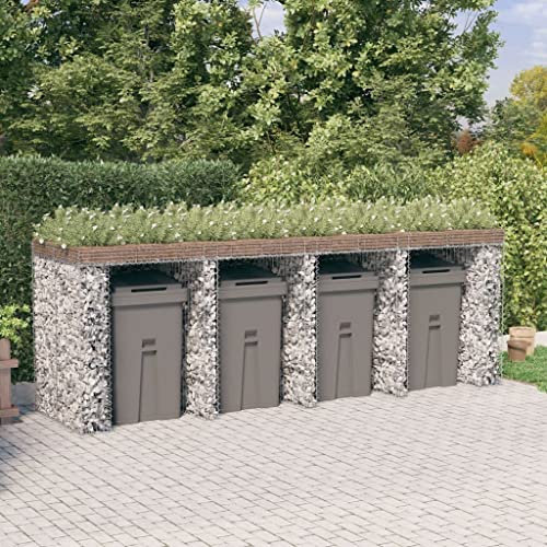 Articles de maison, mur gabion pour poubelle 350 x 91 x 120 cm, fer galvanisé, meubles de costume