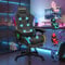 ELFORDSON LED Gaming Chair with 8-Point Massage, Swivel Office Chairs with Head Pillow Lumbar Support, Ergonomic Desk Chair with Armrests Footrest, Fabric Linen, Dark Grey