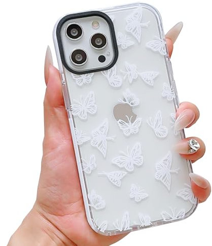 ECZOIL Compatible for iPhone 13 Pro Case,Cute Clear Butterfly Cartoon for Women Girl Soft TPU Shockproof Anti-Yellow Protective Phone Case for 13 Pro-Butterfly