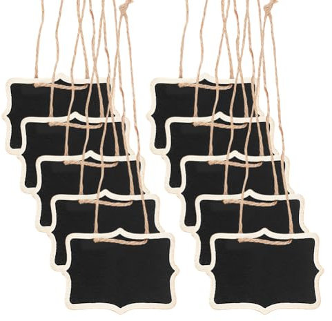 DELORIGIN 10 mini Étiquette de Carafe en Ardoise Noire de 60x80mm avec Ficelle de Suspension pour Bouteille de Vin de Mariage