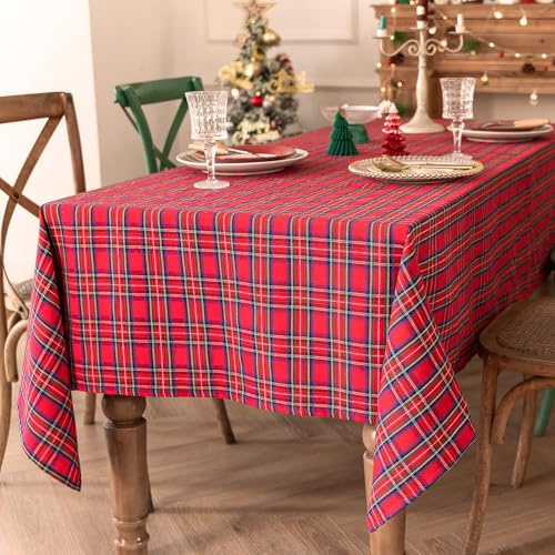 JCGJC Christmas Table Cloth, Tartan Tablecloths Rectangular, Washable Polyester Red Table Cloths Sets for Xmas Party New Year Decoration(140×200cm)