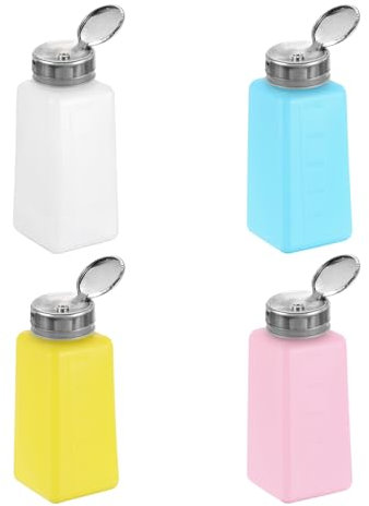 sourcing map 4pcs Solvent Alcohol Dispenser 250ml(8.8oz) Nail Polish Remover Push Down Liquid Dispenser Pump Bottle with Stainless Steel Press Head for Acetone Solution