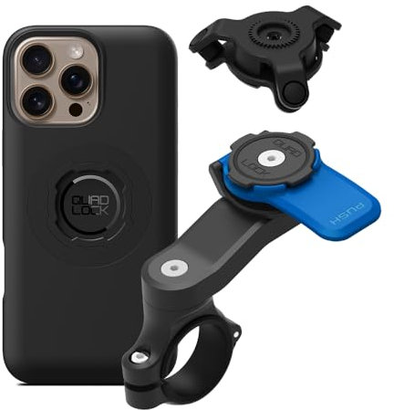 Quad Lock Handlebar Motorcycle Phone Mount Kit with Vibration Dampener and iPhone 16 Pro Max MAG Phone Case
