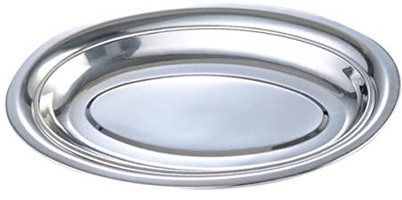 Amosfun plato superficial bandejas pallet platillo de pescado plato de fideos plato de servir apilable fuente de pescado vajilla de pícnic platos ovalados plato de acero inoxidable Silver