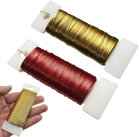 0,35 mm x 100 m, 2 rotoli di filo oro und rosso per gioielli fai da te, filo per fiori, per modellare, per artigianato, gioielli, decorazioni natalizie (50 m/rotolo)