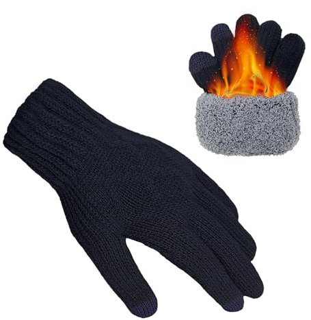 lifwimner Handschuhe Herren Winter, Winterhandschuhe Damen Fleece Thermo Warme Strickhandschuhe Touchscreen Geschenke für Herren und Damen für Freizeit Outdoor Sport (Marineblau)