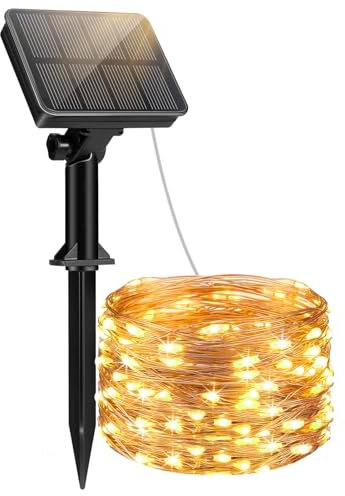 btfarm 1 Stück Solar Lichterkette Aussen, 8M 80 LED Solarlichterkette Außen Wetterfest 8 Modi IP65 Wasserdicht Kupferdraht Lichterkette Außen Solar Outdoor für Garten Terrasse Baum Hof (Warmweiß)