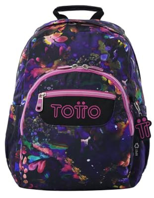 TOTTO - Mochila Escolar, Modelo Gommas, Mochila Mediana, Capacidad 15 L, Bolsillo para PC 14, Bolsillo Botella, Espaldar Ergonómico con Flujo de Aire, Cómodas Correas en S, Estampado Flower Galaxy